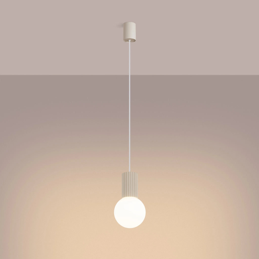 Lampada sospensione moderna beige sfera vetro bianco SFERA