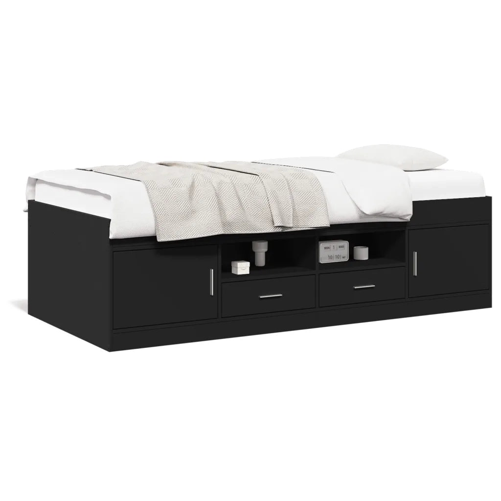 Divano Letto con Cassetti senza Materasso Nero 100x200 cm 3280238
