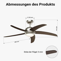 Ventilatore da soffitto Ø 136 cm con 5 pale, lampadario ventilatore con 3 velocità, telecomando, timer, modalità estiva e invernale, 70 W