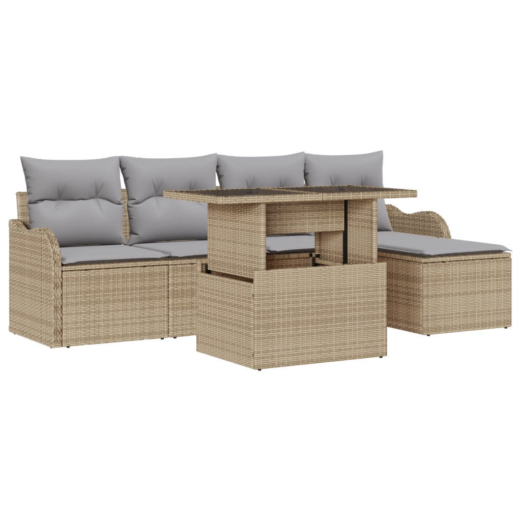 Set di sofÃ  da giardino  6 pezzi con cuscini Beige Polyrattan