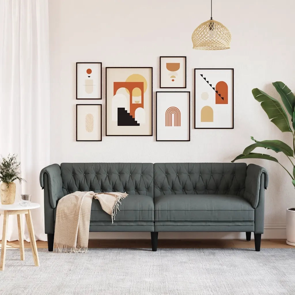 Divano | Divano da soggiorno | Sofa Chesterfield a 3 Posti Grigio Scuro in Tessuto