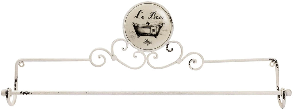 Biscottini Portasciugamani da muro "Le Bain" in ferro battuto finitura Shabby 70x9,5x27,5 cm