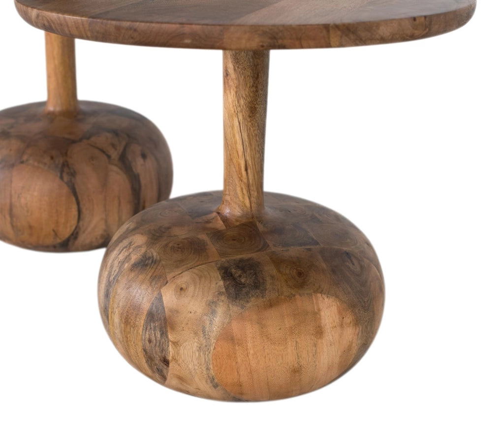 Set di due tavolini laterali in legno massello di mango