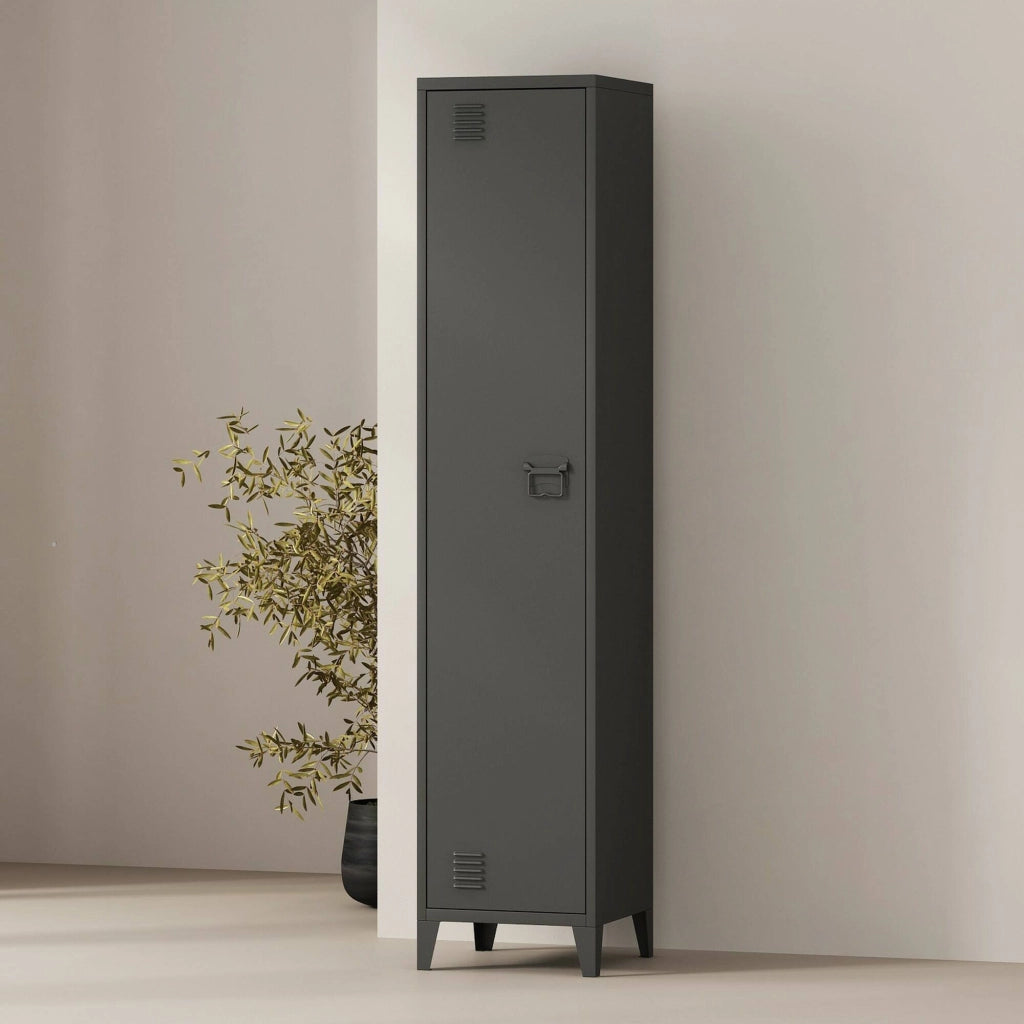 Mobile colonna Soleto, Pensile bagno o cucina, Armadio alto multifunzione, Mobiletto multiuso, 38x38 h180 cm, Ardesia