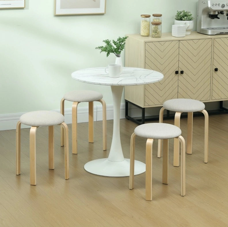 Set di 4 sgabelli 40x40x45 cm impilabili salvaspazio in legno bianco crema