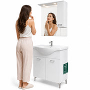 Set Completo Mobile da Bagno da Terra 85 cm con Due Ante Bianco Specchio e Accessori