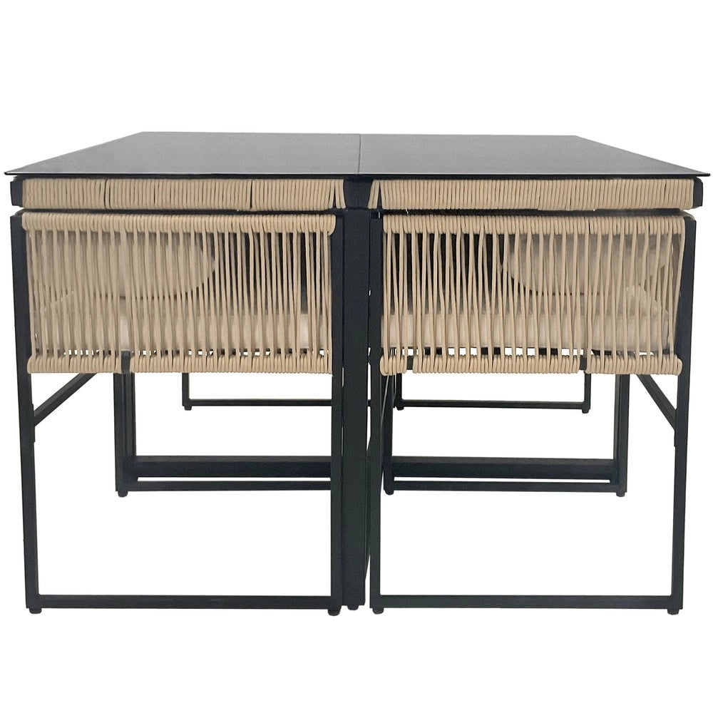 Set Pranzo da Giardino 5 Pezzi ¨C Xylo ¨C Tavolo con Vetro Temperato, 4 Sedie, Telaio in Ferro