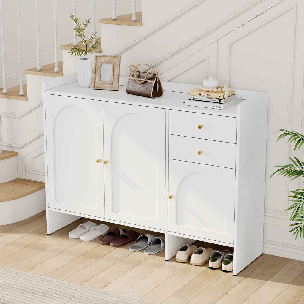 Scarpiera con 3 Ante e 2 Cassetti ¨C MINIMAL ¨C Bianco, Metallo, 120x90x35 cm