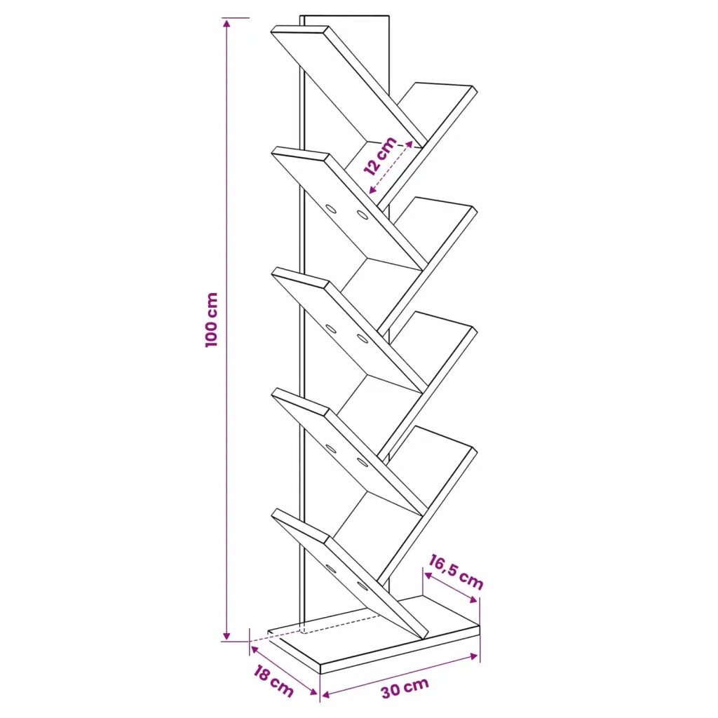 Scaffale per Libri a Forma di Albero 6 Ripiani 30 x 18 x 100 cm 8012372