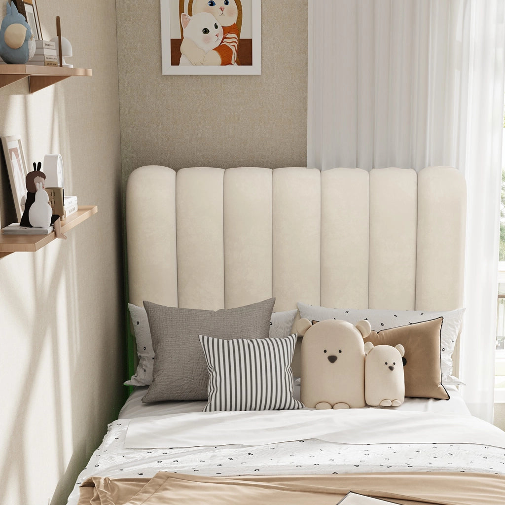 DESMIU Letto contenitore bambino 90 × 200 cm, 3 cassetti, LED, senza materasso, in velluto beige