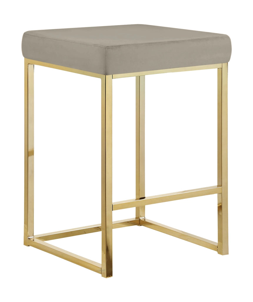 Sgabello Moderno In Velluto Sedile imbottito Gambe In Acciaio Dorato Senza Schienale Casa Sedia Cucina Bar Pub Seduta Rialzata Di Design - Tortora
