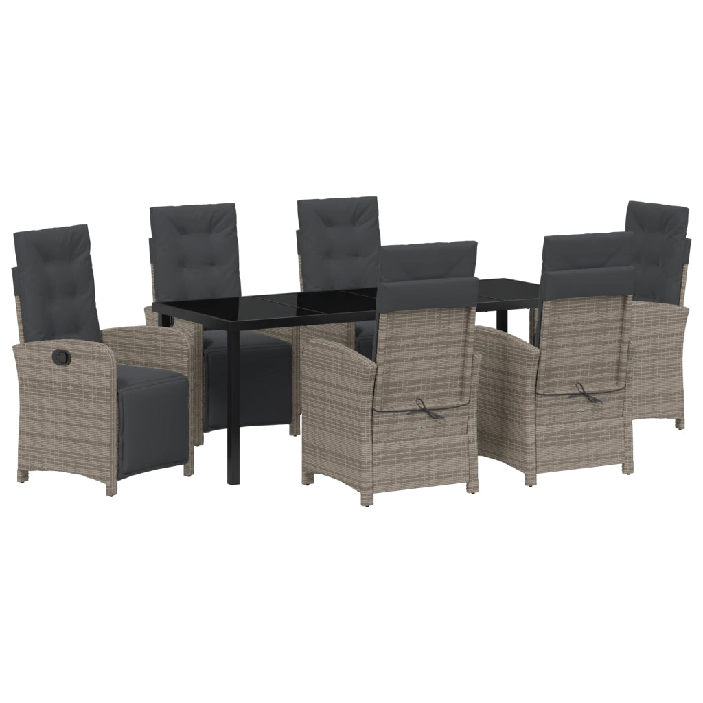 Set da Pranzo per Giardino  7 Pezzi con Cuscini Grigio Rattan Sintetico