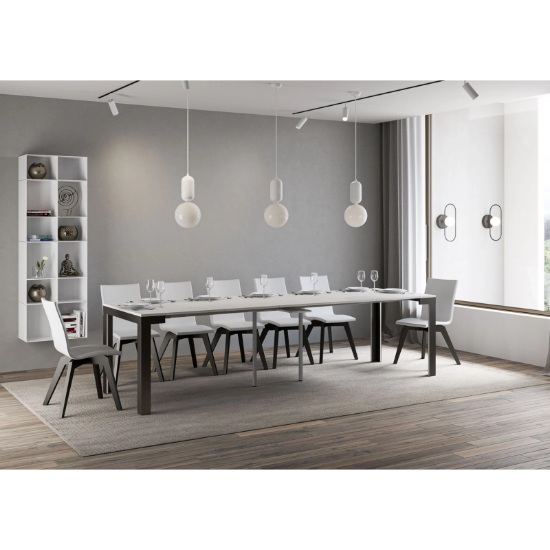 Consolle allungabile 90x40/300 cm Linea Evolution telaio Antracite - Bianco Frassino