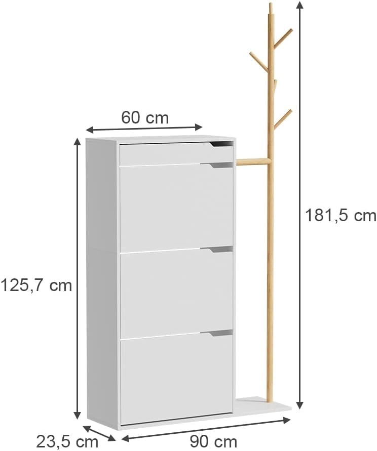 Armadio per le scarpe Ivo, Bianco, 90 x 181.5 cm con 3 scomparti, 1 cassetto, per riporre scarpe e accessori nell’ingresso