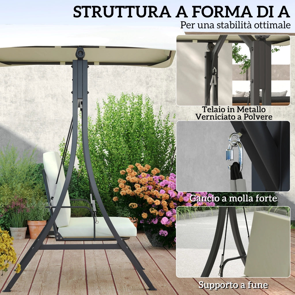 Dondolo da Giardino 2 Posti con Cuscini e Tettuccio ¨C zephmum ¨C Crema, Polyrattan, 150x120x182 cm