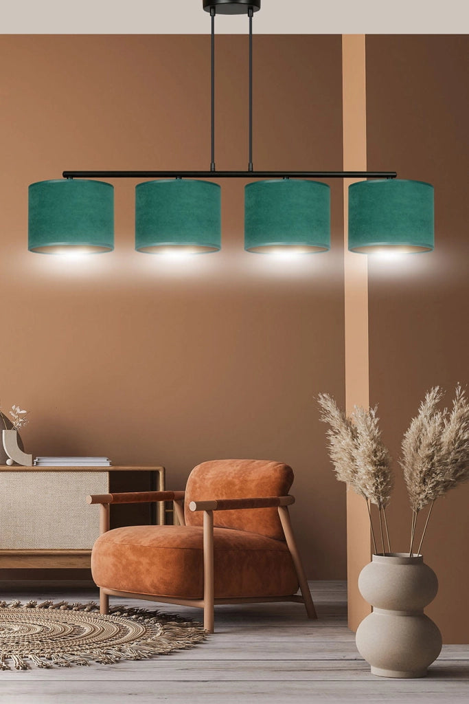 Lampadario Emibig Hilde 4 luci E27 verde oro nero tessuto