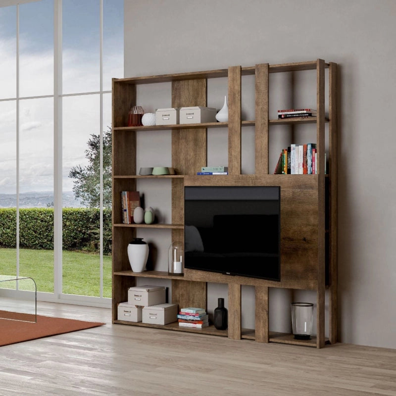 Composizione Libreria Kato 6R 2 fianchi 2 fasce lunghe 2 fasce corte 2 fasce medie pannello TV - Noce,M