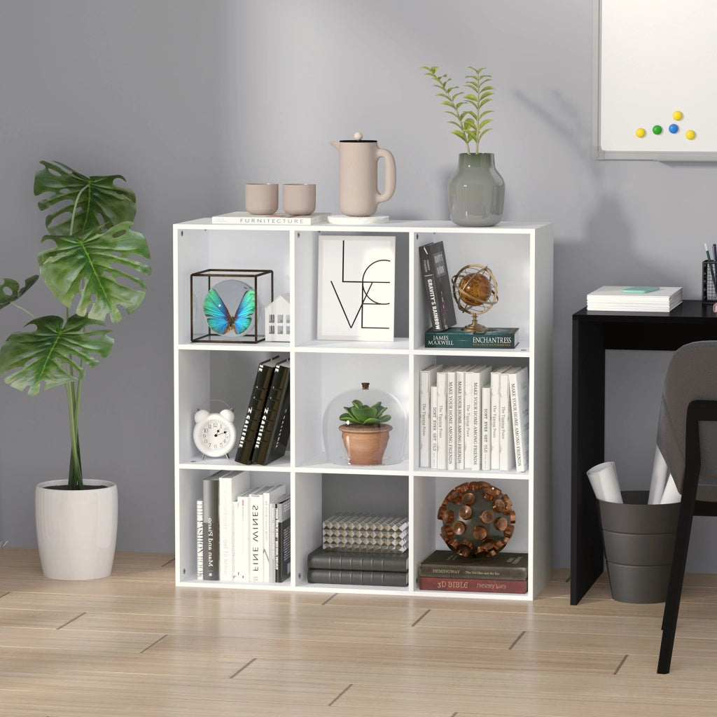 Easycomfort Libreria Bianca per Casa e Ufficio, Scaffale dal Design Moderno con 9 Scomparti in Legno, 91.5 x 29.5 x 91.5 cm