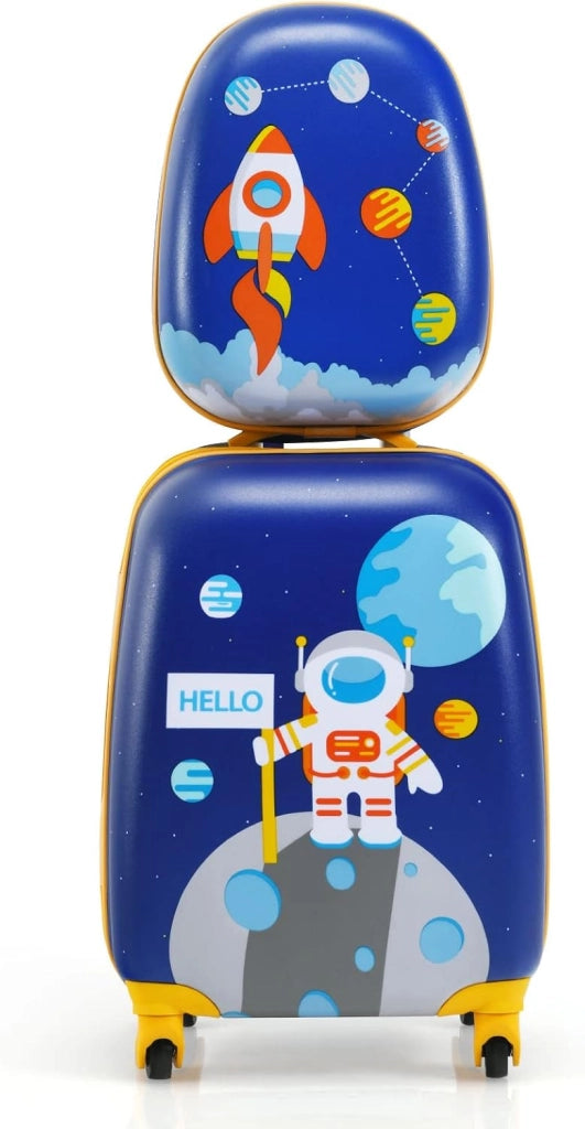 Set di Valigia per Bambini, 16" Valigia+ 12" Zaino, 2 Pezzi, con Ruote Girevoli a 360° e Maniglia Retrattile, Ideale per Viaggiare in Modo Comodo e Divertente (Modello 19)