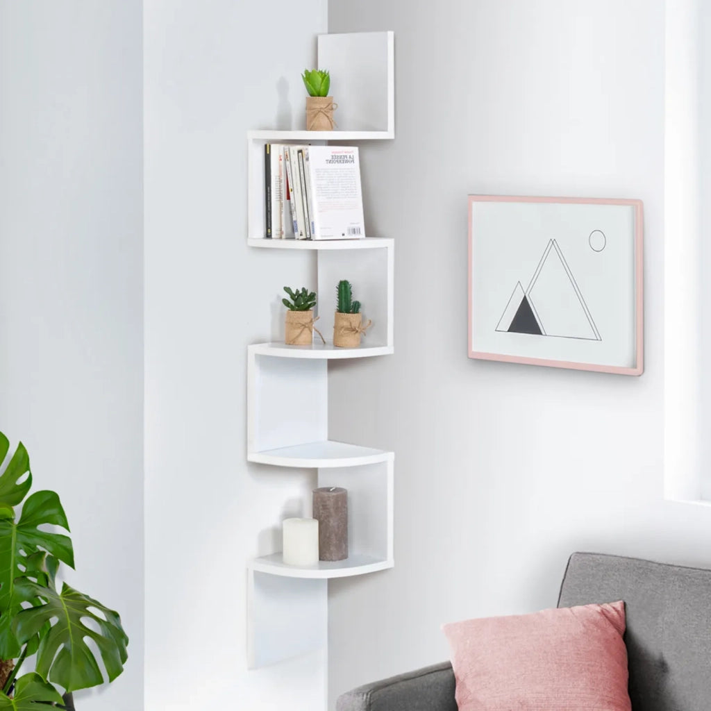 IDMarket - Scaffale angolare a parete a 5 livelli bianco ISA