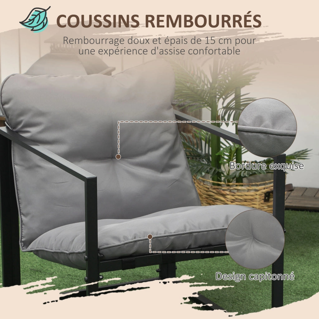 Set da giardino 4 pezzi con divano 2 posti, 2 poltrone e tavolino ¨C zephmum ¨C grigio