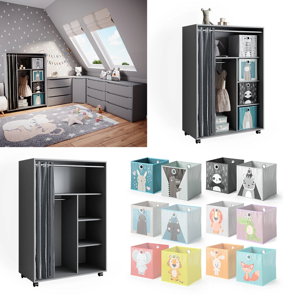 Vicco Armadio multifunzione Grigio 100 x 146.6 cm con box pieghevole