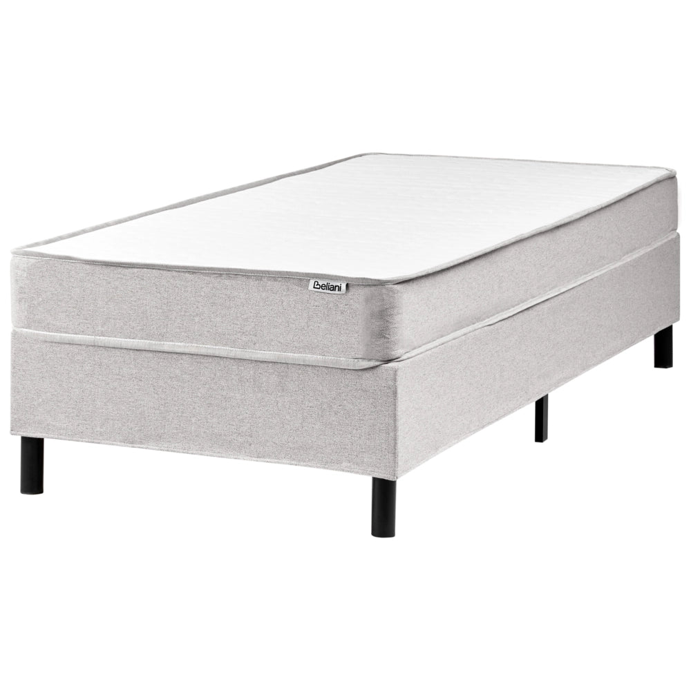 Letto singolo con rete in tessuto 90 x 200 cm con materasso a molle insacchettate senza testiera camera da letto grigio chiaro