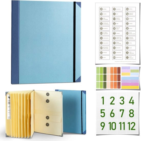 Organizzatore di Documenti - Carta per documenti importanti, cartella per fatture, assegni, atti di nascita, ecc.-Blu