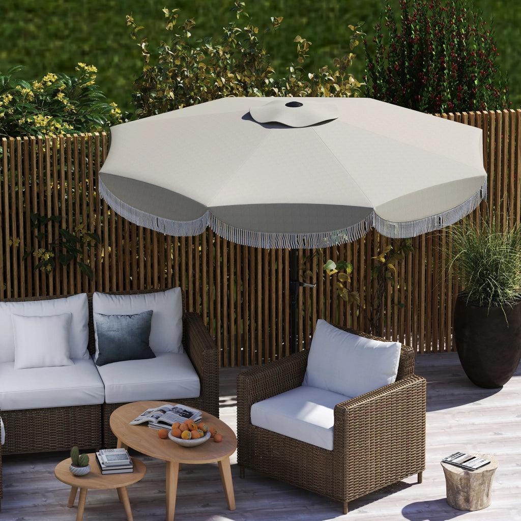 Ombrellone da Giardino Rotondo Ø270x240 cm con Manovella in Metallo e Poliestere Grigio Chiaro