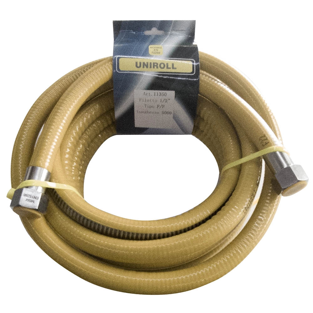 Tubo flessibile gas 5 mt metri 1/2" FF inox a norma EN 15266  piano cottura/cucina  UNIROLL