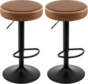 Sgabelli Cucina, Sgabelli da Colazione Regolabile in Altezza, Sedie Imbottite Girevole, Set da 2, in PU Vintage, Marrone