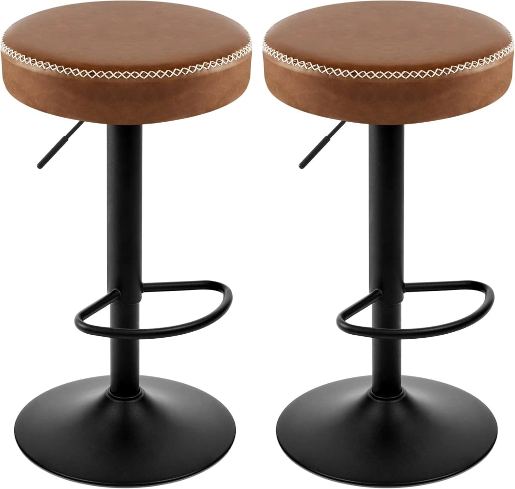 Sgabelli Cucina, Sgabelli da Colazione Regolabile in Altezza, Sedie Imbottite Girevole, Set da 2, in PU Vintage, Marrone