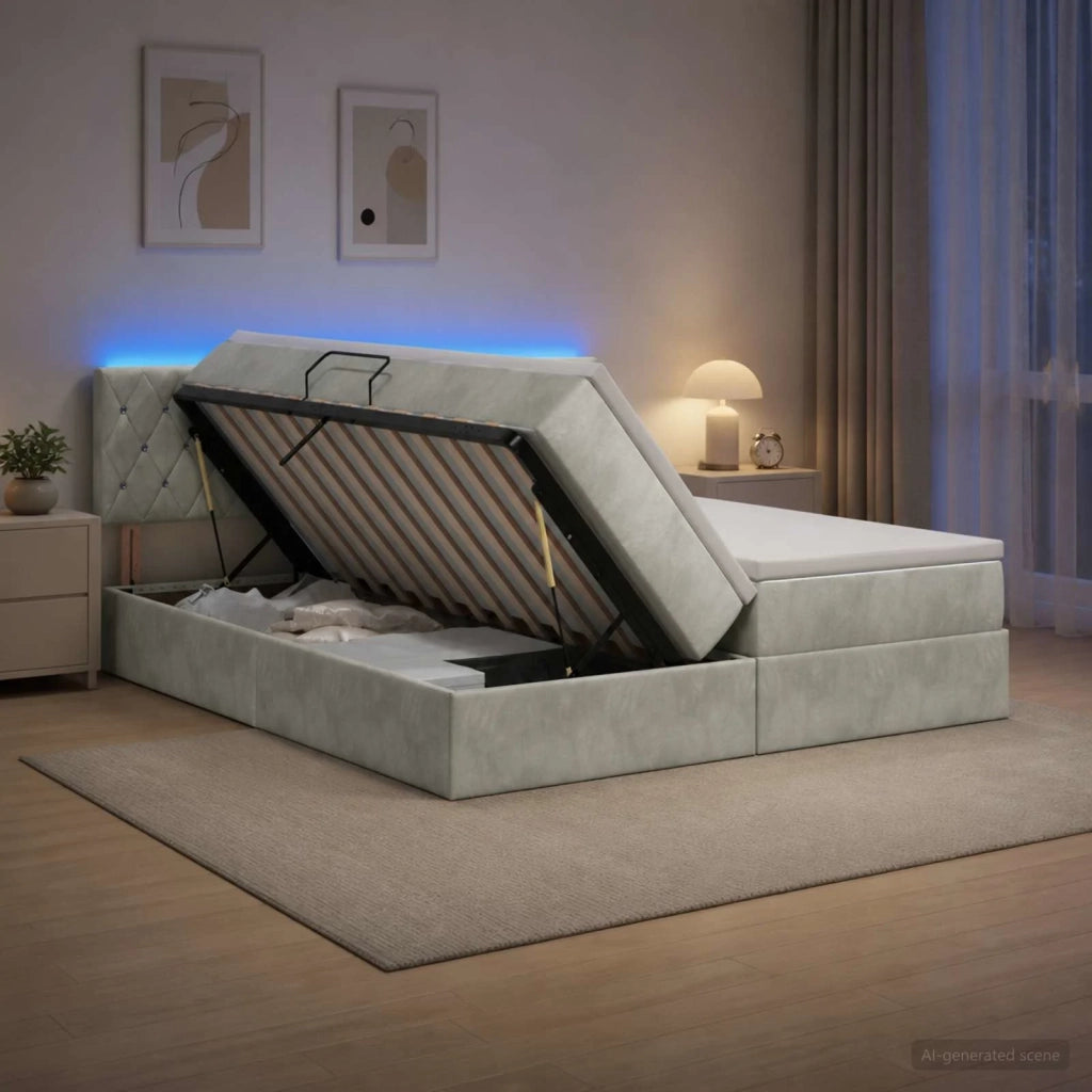 Letto con contenitore LED e materasso Grigio Chiaro 3459372