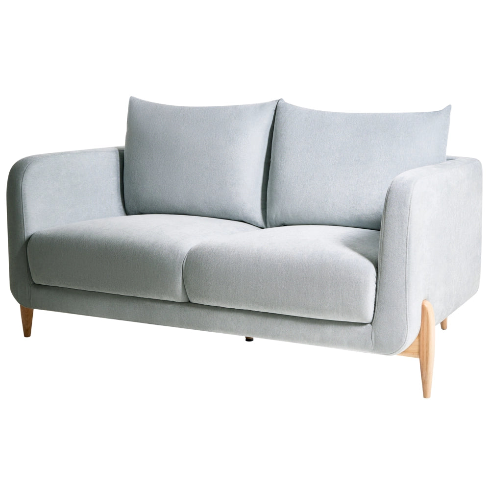 Divano a 2 posti Rivestimento in ciniglia azzurro Gambe in legno con braccioli Angolo lettura soggiorno Stile scandinavo moderno