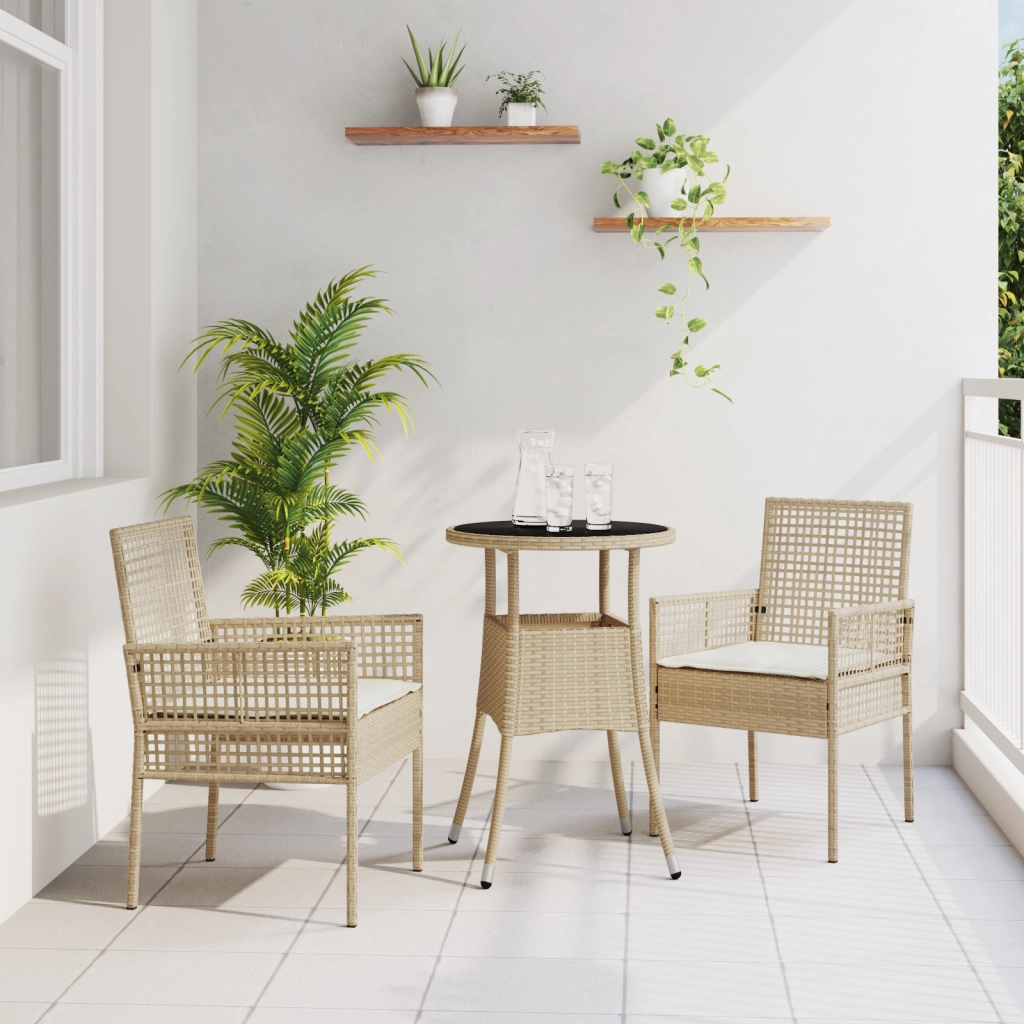 Set da Pranzo per Giardino 3 Pezzi Beige Polyrattan