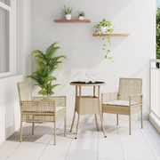 Set da Pranzo per Giardino 3 Pezzi Beige Polyrattan