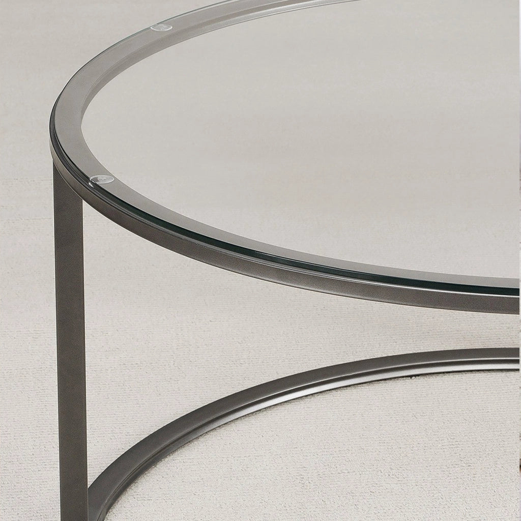Tavolino Rotondo Kolari da Caffé con Piano in Vetro Temperato (AxØ) 45 x 80 cm - Trasparente [en.casa]