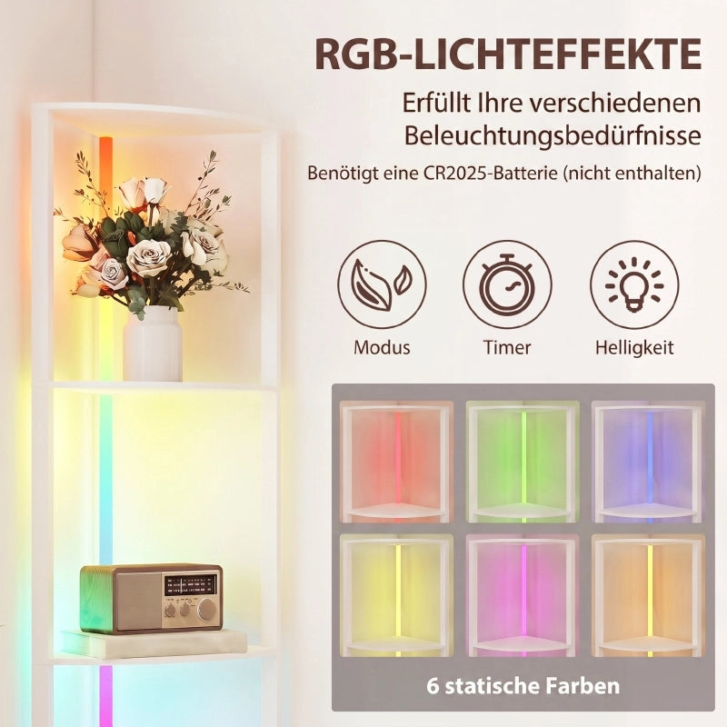 Lampada da terra a LED, dimmerabile a 5 livelli, con mensola, cambio colore RGB, telecomando.
