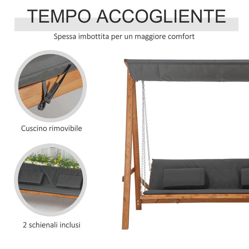 DONDOLO DA GIARDINO 3 POSTI CONVERTIBILE IN LETTO 225.5 X 113 X 180CM GRIGIO