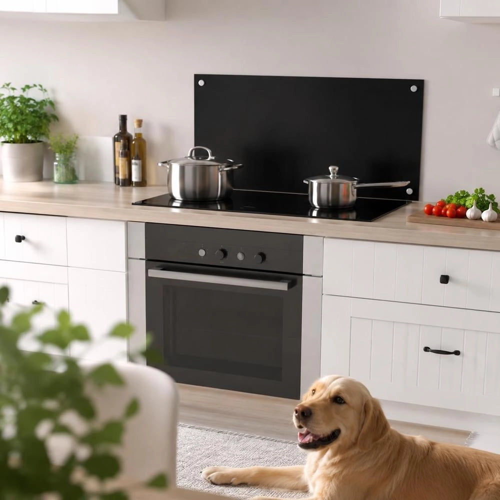 Kitchen Backsplash Black 80x40 Cm Tempered Glass