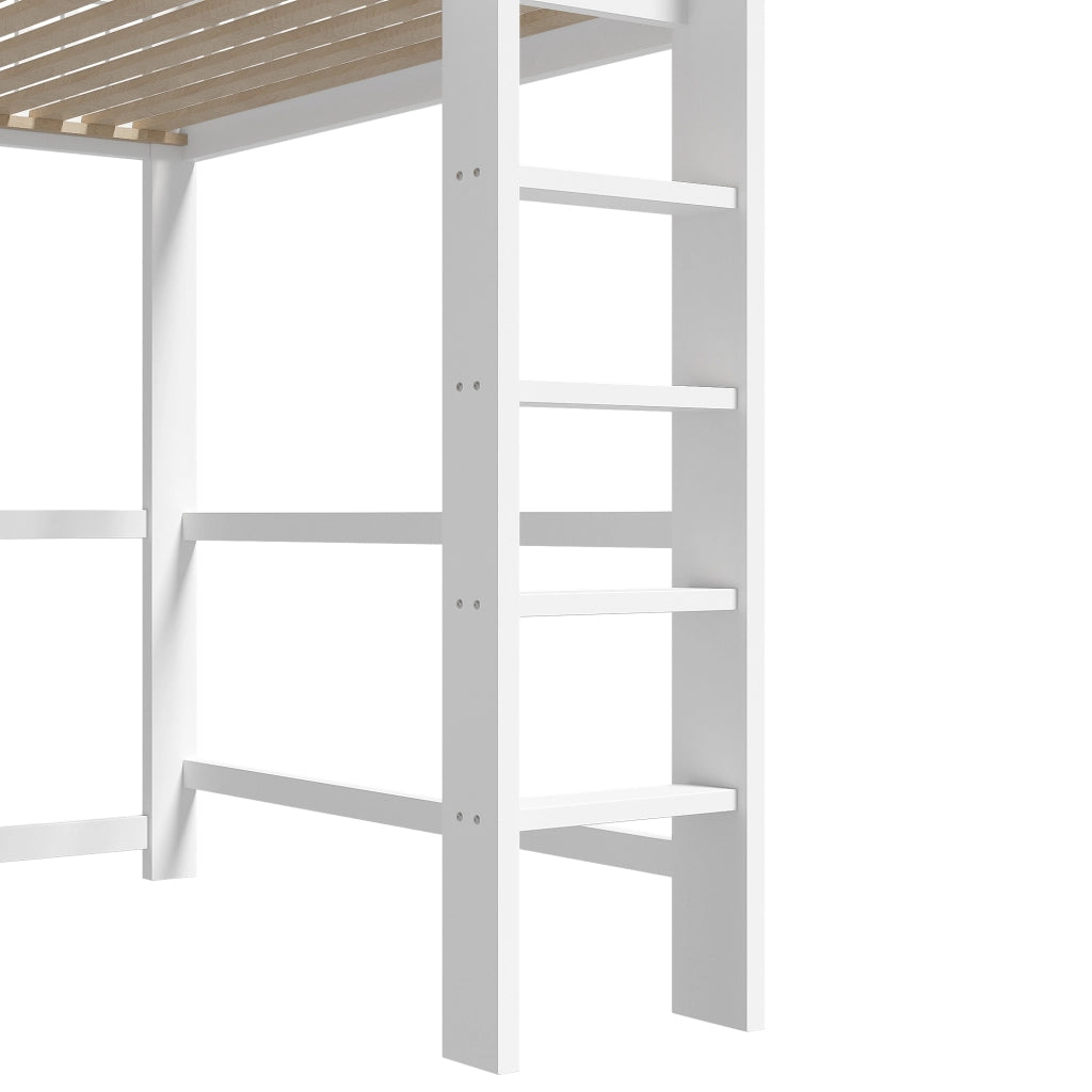 Hochbett bianco in pino con scrivania e 3 cassetti 140x200 cm