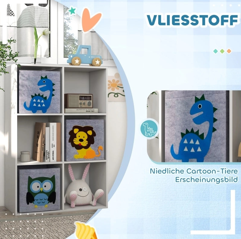Scaffale per bambini con 6 scomparti e 3 cassetti, grigio
