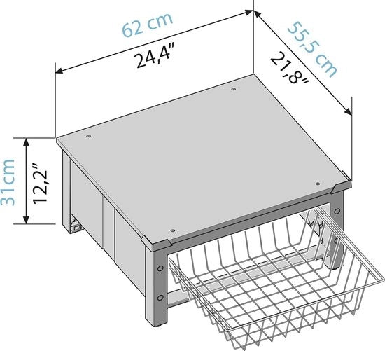 Elevatore per Lavatrice con Cestello Estensibile - Capacità 32 L - Massimo 250 kg - Bianco - 62 x 56 x 25 cm