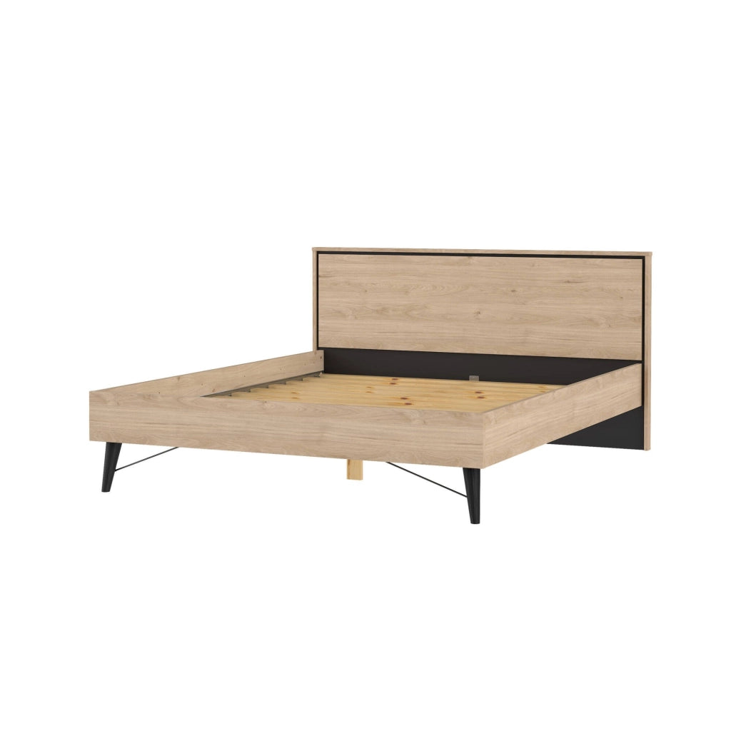 Letto matrimoniale Kintamo, Sommier per camera da letto, Giroletto per stanza, Struttura porta materasso, 207x173 h91 cm, Rovere