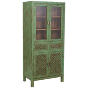 Vetrina in legno verde fatta a mano 85x40x180h cm
