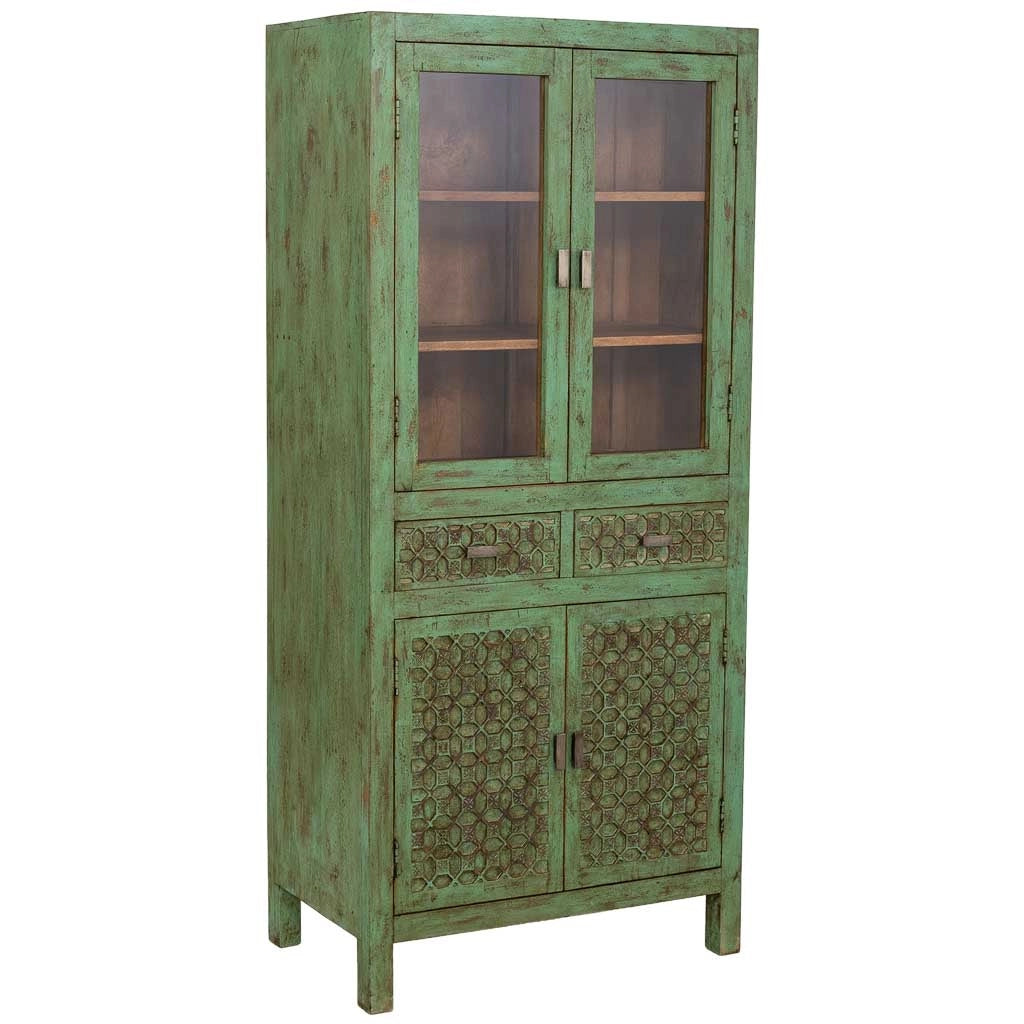 Vetrina in legno verde fatta a mano 85x40x180h cm
