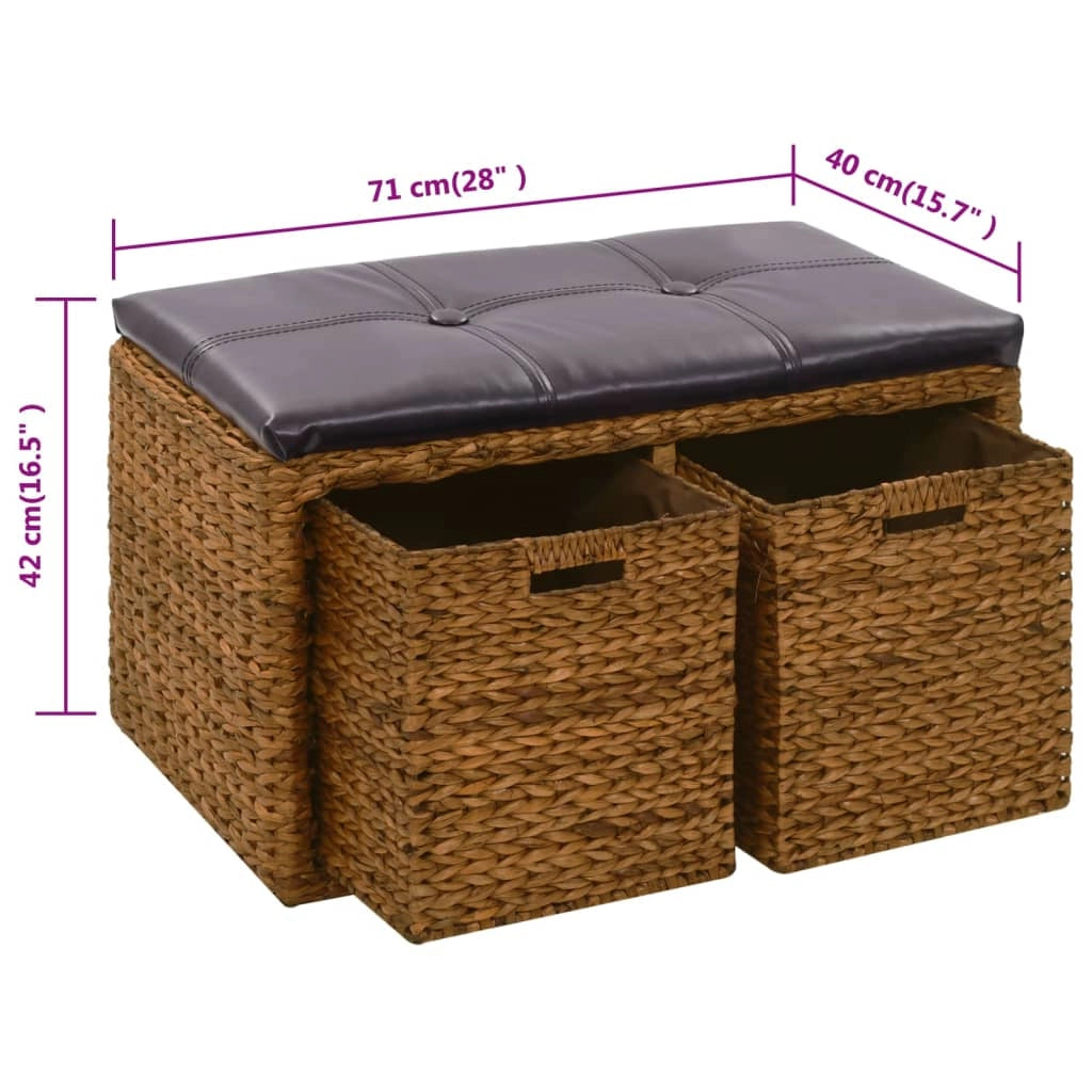 Panca con 2 cesti in giacinto d'acqua 71 x 40 x 42 cm marrone 02_0010822