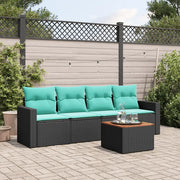 Set Divani da Giardino 5 pz con Cuscini Nero in Polyrattan