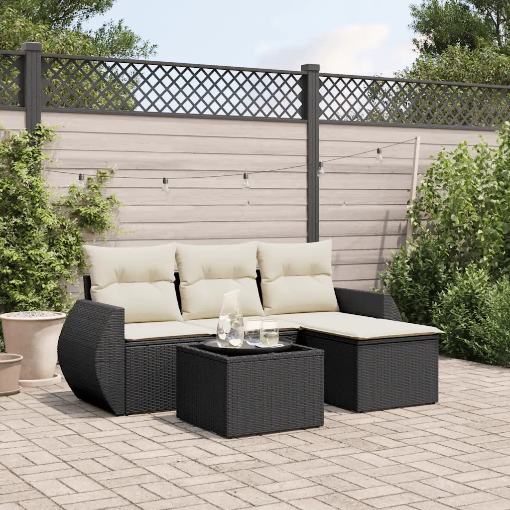 Set Divani da Giardino 5 pz con Cuscini in Polyrattan Nero