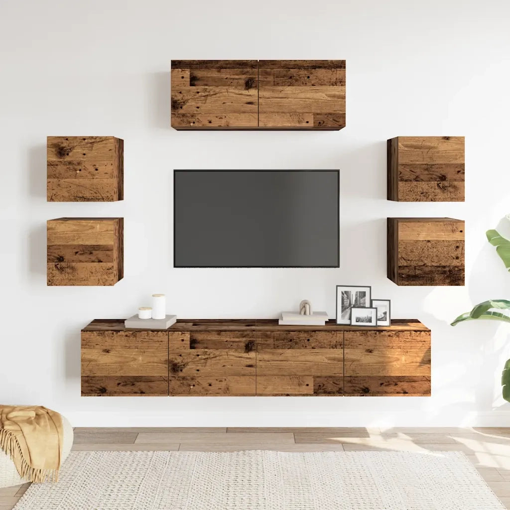 Set Mobile TV 7 pz-Set di 7 Credenza per TV Montato a Parete Legno Antico in Truciolato 324476